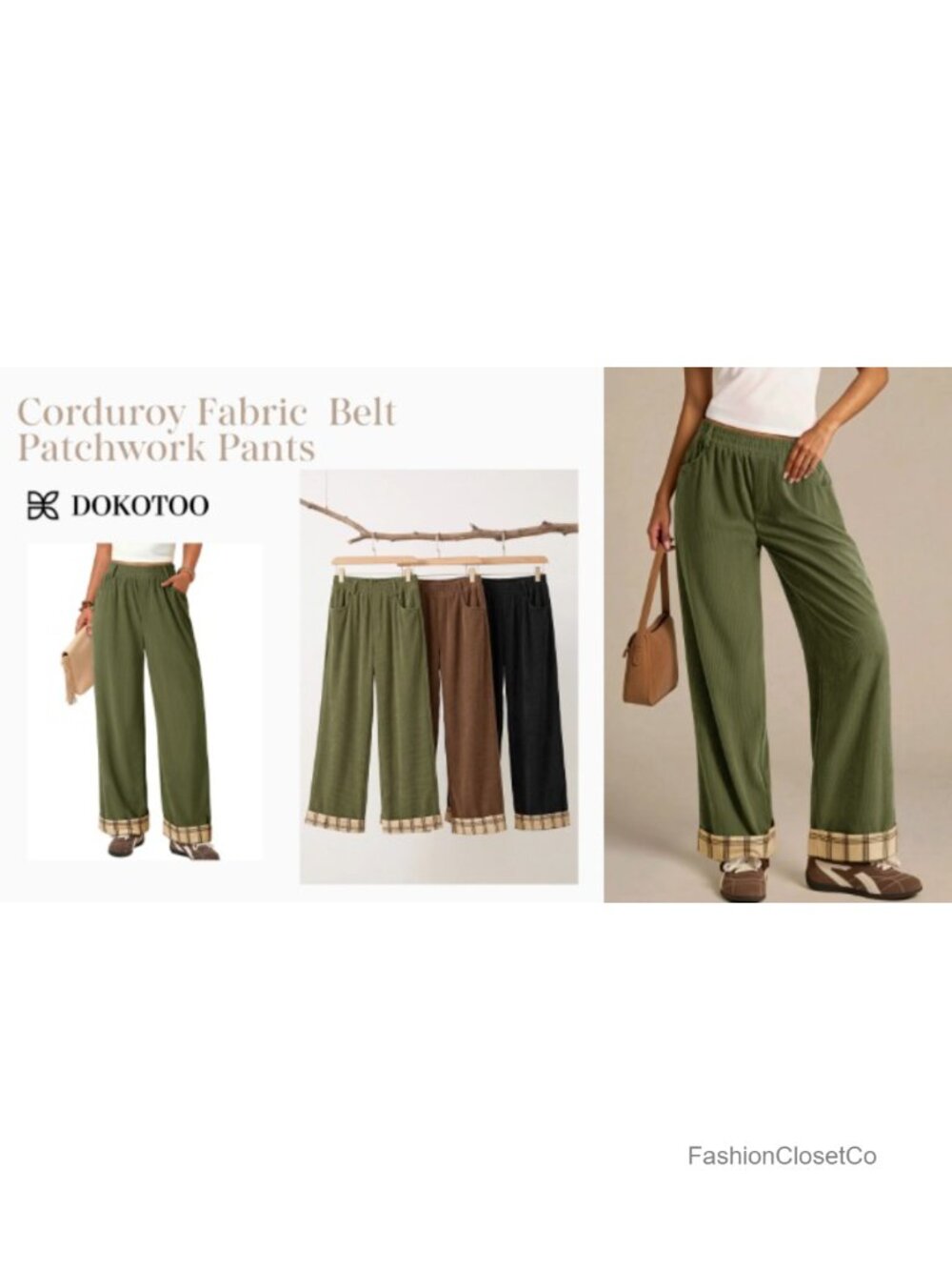 Women's Corduroy Wide Leg Pants with Pockets High Rise Elastic Waist Fall Casual - Picture 6 of 6